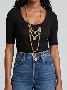 Chico's Layered Gold Coin Pendant Necklace